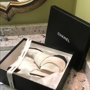Chanel White Knit Trainers